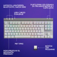Tipkovnica LOGITECH Gaming G515 Lightspeed TKL, Tactile switch, RGB, mehanička, bežična, US Layout, USB, bijela