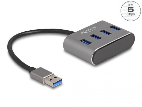 USB HUB DELOCK, 4 USB-A 3.0, 1 USB-A za punjenje, sivi