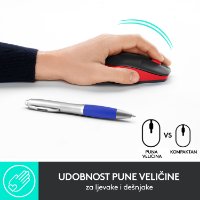 Miš LOGITECH M190, optički, bežični, 1000dpi, crno-crveni