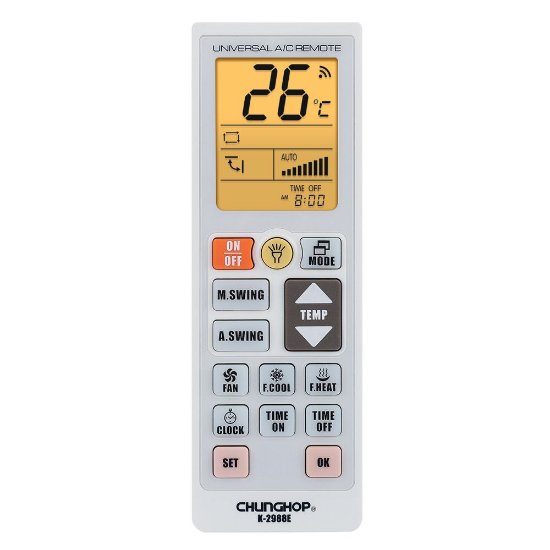 Univerzalni daljinski upravljač za klima uređaje CHUNGHOP K-2988E, LED svijetlo, bijeli