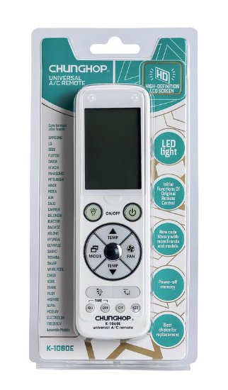 Univerzalni daljinski upravljač za klima uređaje CHUNGHOP K-1060E, LED svijetlo, bijeli