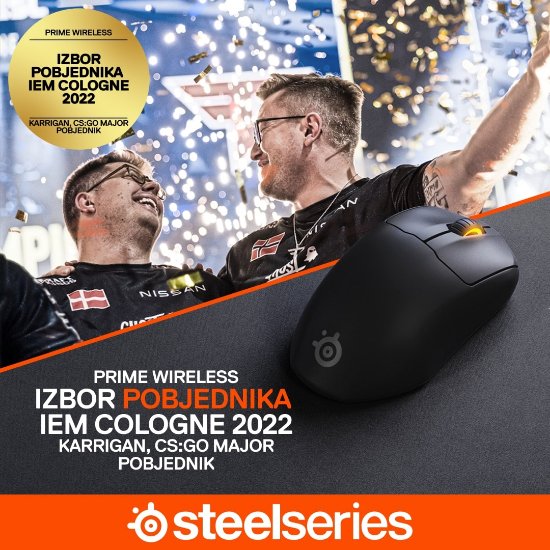Miš STEELSERIES Prime Wireless Gaming Mouse, bežični, optički, RGB, 18000 CPI, mat crni, USB