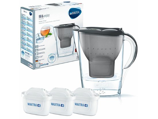 Vrč za filtriranje vode BRITA Marella, 2,4 l, s tri filtera, sivi