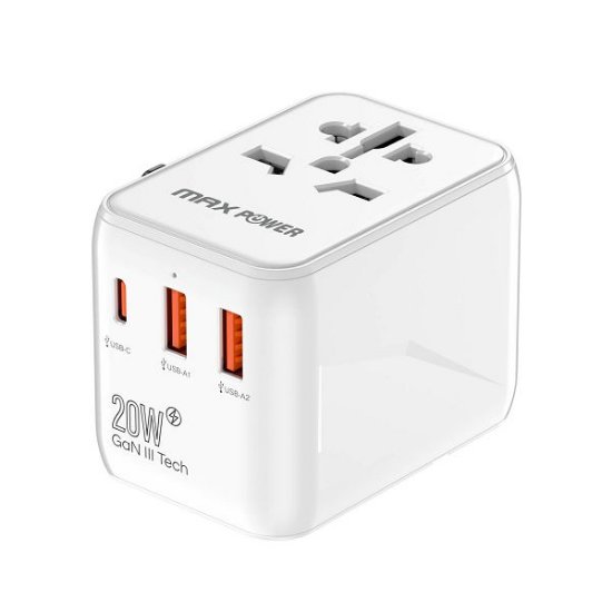 Putni adapter MAXPOWER 635DQ GaN, USB-C PD, 2x USB-A, 20W, bijeli