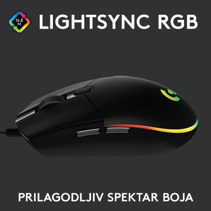 Miš LOGITECH Gaming G102 Lightsync, optički, 8000dpi, crni, USB