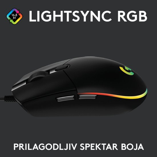Miš LOGITECH Gaming G102 Lightsync, optički, 8000dpi, crni, USB