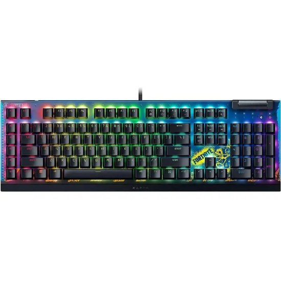 Tipkovnica RAZER BlackWidow V4 X Fortnite Edition, mehanička, Yellow switch, RGB, US Layout, plava, USB