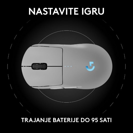 Miš LOGITECH Pro 2 Lightspeed, RGB, optički, bežični, 32000dpi, bijeli