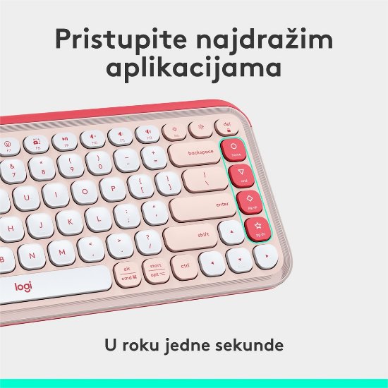 Tipkovnica LOGITECH POP Icon Keys, bežična, US Layout, BT, rozo-bijela