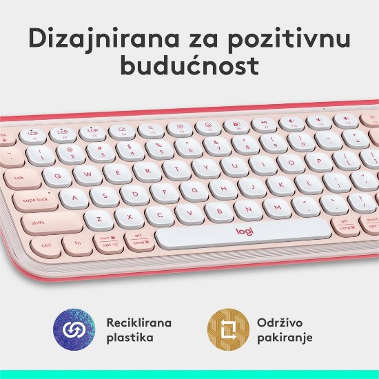 Tipkovnica LOGITECH POP Icon Keys, bežična, US Layout, BT, rozo-bijela