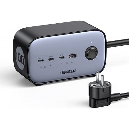 Kućni punjač UGREEN DigiNest Pro, 100W GaN, USB-A, 3XUSB-C, 2Xschuko, crno-sivi
