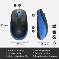Miš LOGITECH M190, optički, bežični, 1000dpi, crno-plavi