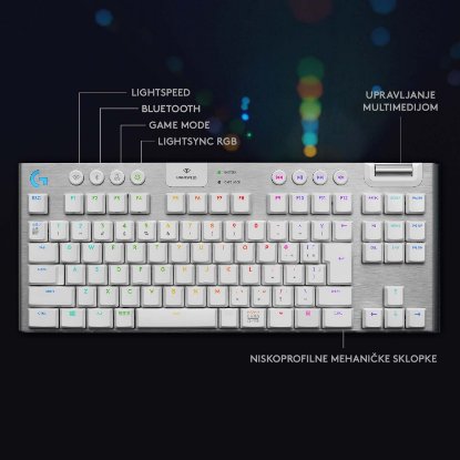 Tipkovnica LOGITECH Gaming G915 TKL Tenkeyless Lightspeed,Tactile switch, RGB, mehanička, bežična, UK Layout, USB, bijela