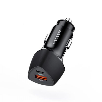 Auto punjač VEGER CC50 QC 3.0, 38W, USB, USB-C PD, crni