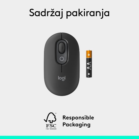 Miš LOGITECH POP, optički, bežični, USB, BT, 1000dpi, sivi