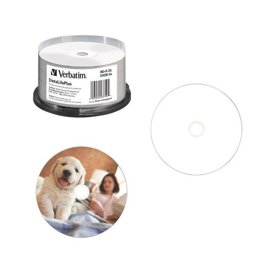 Medij BD-R VERBATIM 6x 50GB Wide White Thermal Printablni No ID, 25 kom. spindle (Double layer)