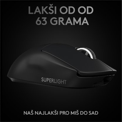 Miš LOGITECH Pro X Superlight, bežični, optički, 25600dpi, crni, USB