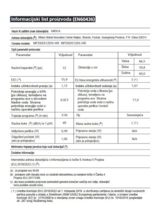 Perilica posuđa MIDEA MFD60S120X-HR, 60 cm, do 12 kompleta, energetski razred E