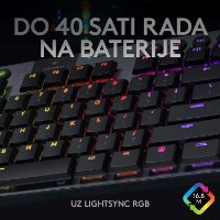 Tipkovnica LOGITECH Gaming G915 TKL Tenkeyless Lightspeed Linear, RGB, mehanička, bežična, UK Layout, USB, crna