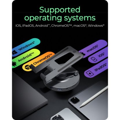 Stalak za tablet/smartphone ICY BOX IB-TH100-DK, okretni stalak, 2x USB-C, 2x USB-A 3.2 Gen1, HDMI, SD/microSD, audio, sivi