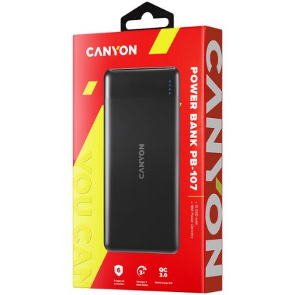 Mobilni USB punjač CANYON PB-107, 10000 mAh, PD, QC3.0, crni