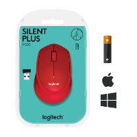 Miš LOGITECH M330 Silent Plus, optički, 1000dpi, bežični, crveni, USB