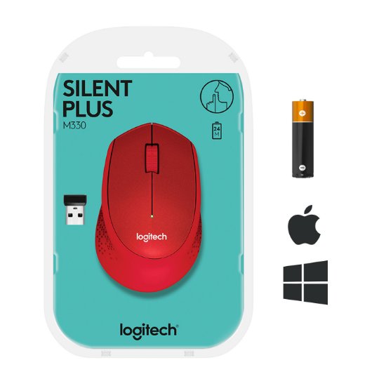 Miš LOGITECH M330 Silent Plus, optički, 1000dpi, bežični, crveni, USB