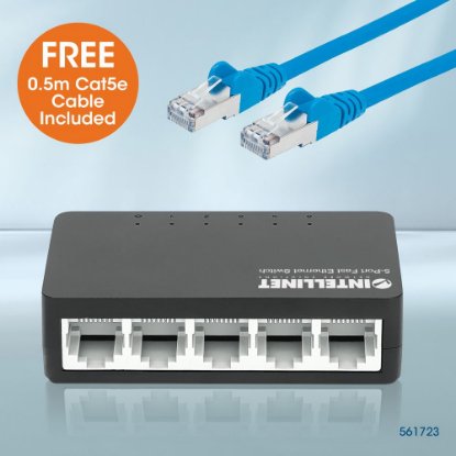 Switch INTELLINET 561723, 10/100 Mbps, 5-port, plastično kućište, kabel Cat5e 0,5m