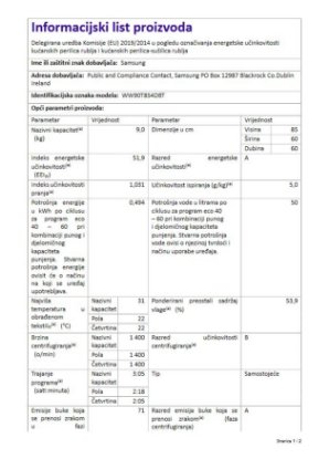 Perilica rublja SAMSUNG WW90T854DBT/S7, 9 kg, 1400 o/min, Inverter, QuickDrive, Eco Bubble, energetski razred A, bijela