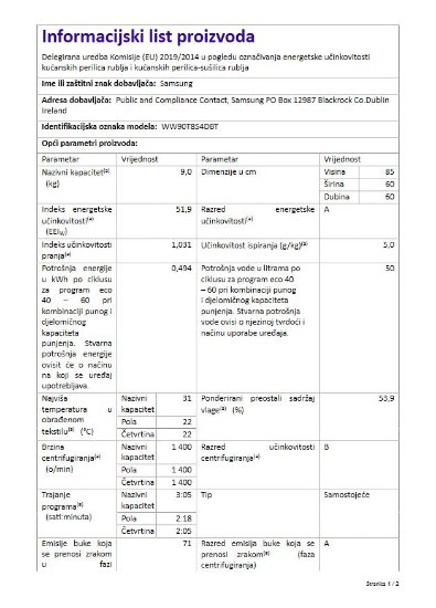 Perilica rublja SAMSUNG WW90T854DBT/S7, 9 kg, 1400 o/min, Inverter, QuickDrive, Eco Bubble, energetski razred A, bijela