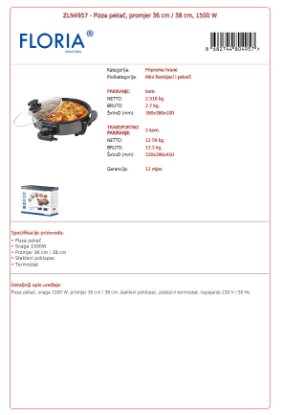 Pizza pekač FLORIA ZLN4957, 1500 W, 38 cm, crni