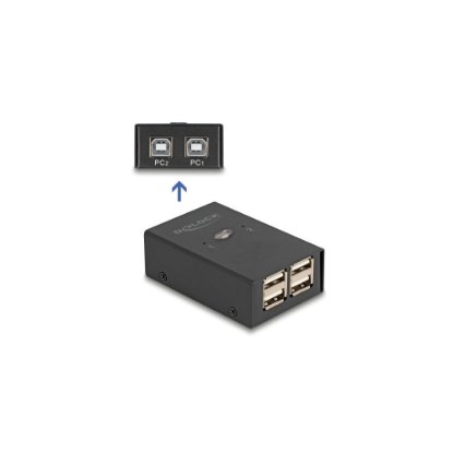 Razdjelnik DELOCK, USB-A switch, 4 uređaja na 2 PC-a, crni