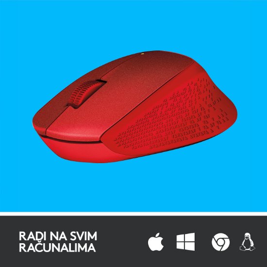 Miš LOGITECH M330 Silent Plus, optički, 1000dpi, bežični, crveni, USB