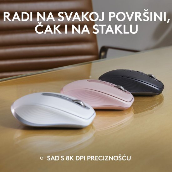 Miš LOGITECH MX Anywhere 3S, laserski, bežični, BT, rozi