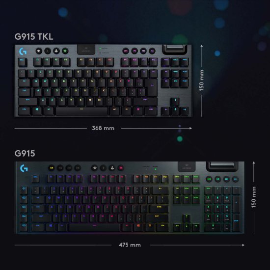 Tipkovnica LOGITECH Gaming G915 TKL Tenkeyless Lightspeed Linear, RGB, mehanička, bežična, UK Layout, USB, crna