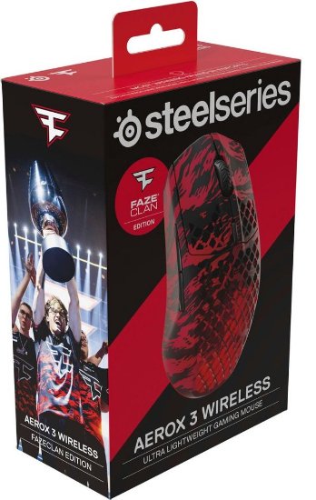 Miš STEELSERIES Aerox 3 Wireless Faze Clan, RGB, optički, bežični, BT,18000dpi, crno-crveni