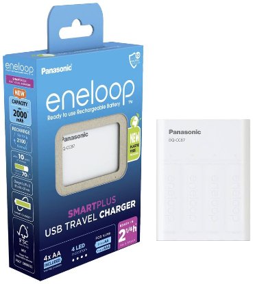 Punjač baterija PANASONIC Eneloop Smart Plus USB KKJ87MCD40USB, 4 mjesta za punjenje + 4x 2000mAh AA baterije