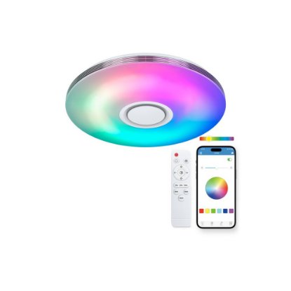 Stropna svjetiljka KSIX Aura, zvučnik 5 W, RGBIC+CCT, 49cm