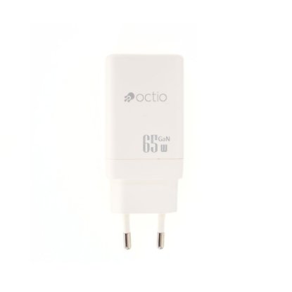 Kućni punjač OCTIO Volta AC65W Dual GaN, USB-A + USB-C, PD 65W, bijeli