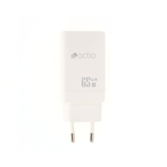 Kućni punjač OCTIO Volta AC65W Dual GaN, USB-A + USB-C, PD 65W, bijeli