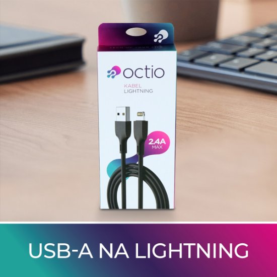 Kabel OCTIO USB-A (M) na Lightning (M), crni, 1m