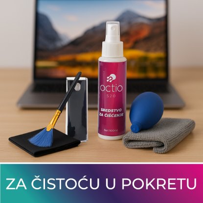Sredstvo za čišćenje OCTIO S20, za čišćenje ekrana, 100ml, puhač zraka, rukavica, krpica, četkica