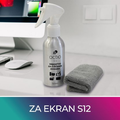 Sredstvo za čišćenje OCTIO S12, za ekrane, mikrofiber rukavica, sprej, 120ml