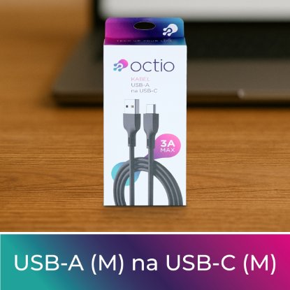 Kabel OCTIO USB-A (M) na USB-C (M), crni, 1m