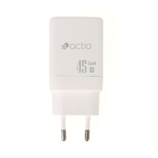 Kućni punjač OCTIO Volta AC45W Dual GaN, USB-A + USB-C, PD 45W, bijeli