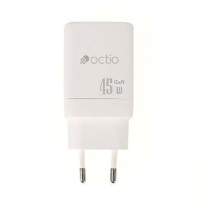 Kućni punjač OCTIO Volta AC45W Dual GaN, USB-A + USB-C, PD 45W, bijeli