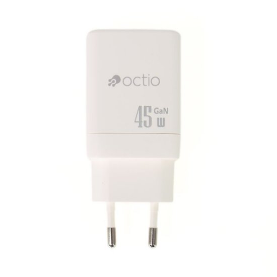 Kućni punjač OCTIO Volta AC45W Dual GaN, USB-A + USB-C, PD 45W, bijeli