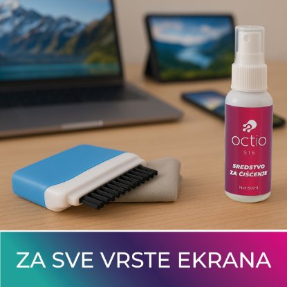 Sredstvo za čišćenje OCTIO S16, za čišćenje ekrana, 50ml, krpica, četkica za tipkovnicu