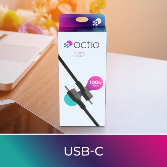 Kabel OCTIO USB-C (M) na USB-C (M), 100W, crni, 2m