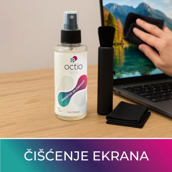 Sredstvo za čišćenje OCTIO S03, za ekrane, krpica, četkica, sprej, 150ml